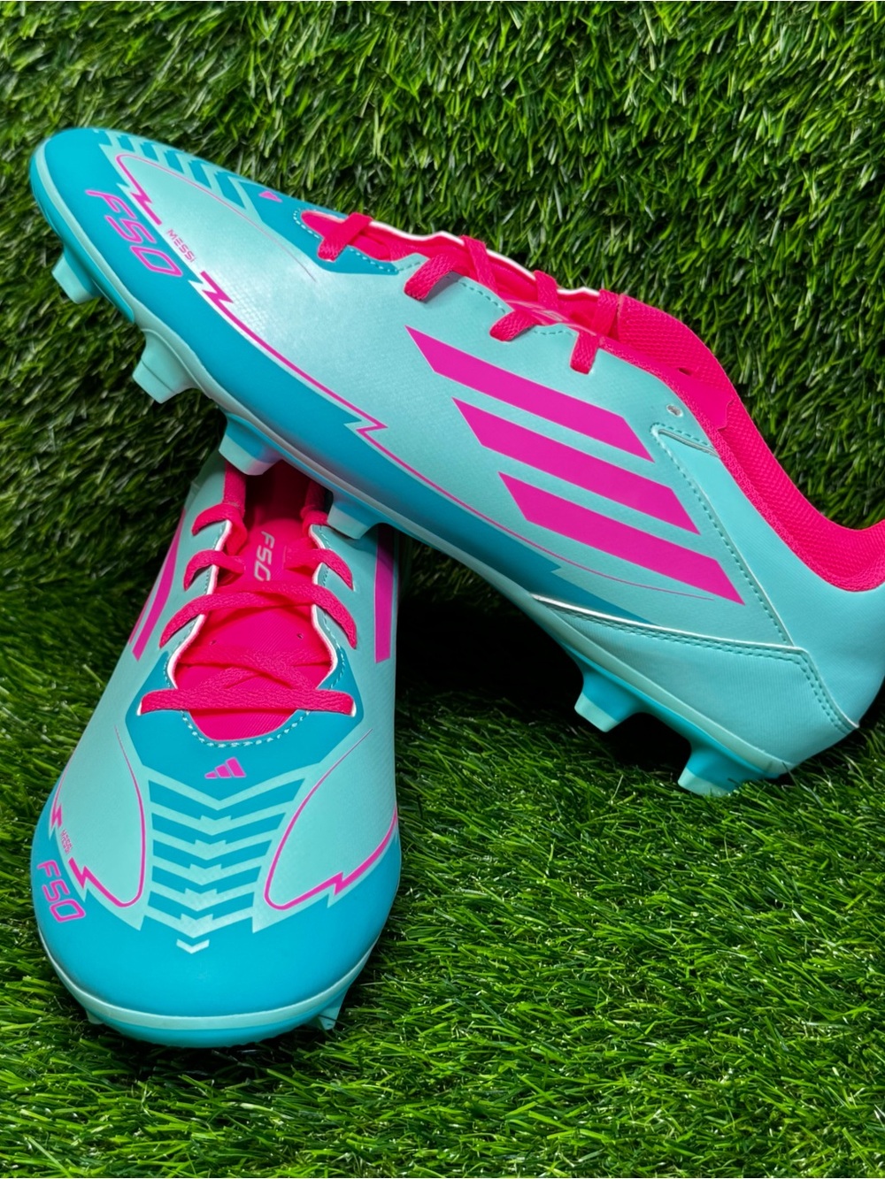 Size 12 - Mens Adidas F50 Club Messi FG MG Aqua Pink Soccer Cleats - IH0929